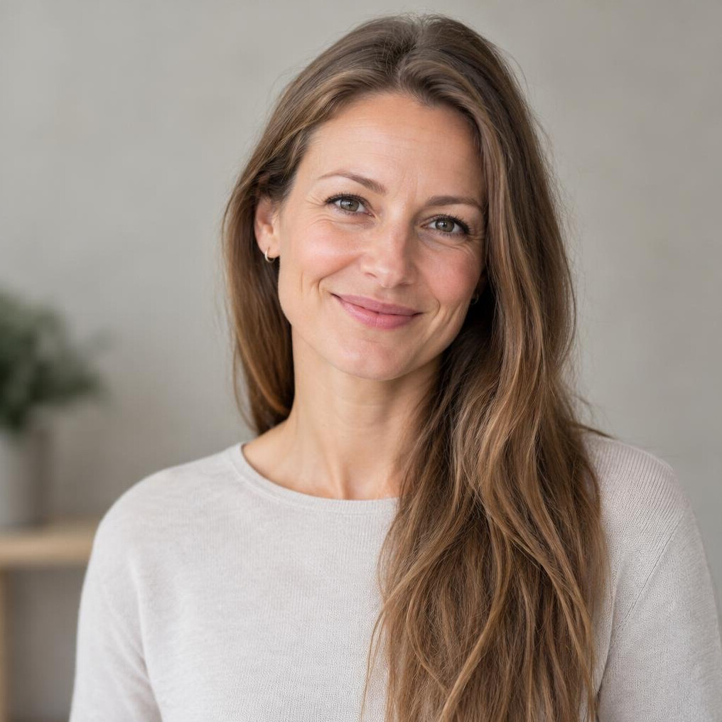Portrait of a smiling woman with long light brown hair